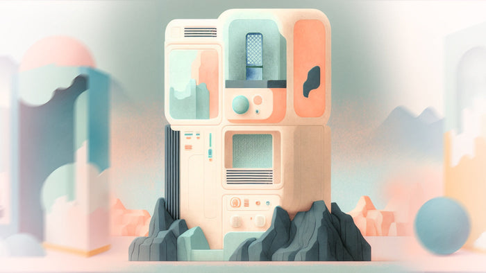 a blue ohma world microphone in a tower all alone